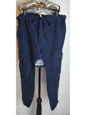 Ulla Johnson Cargo Harem Pants Navy Blue Linen Lyocell Drawstring Size 0